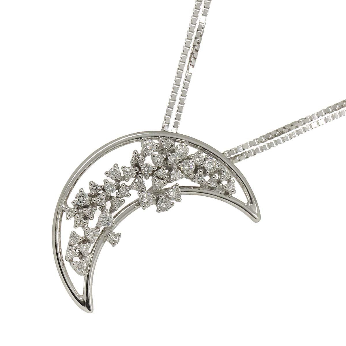 Moon Motif Diamond Necklace 18K WG 750