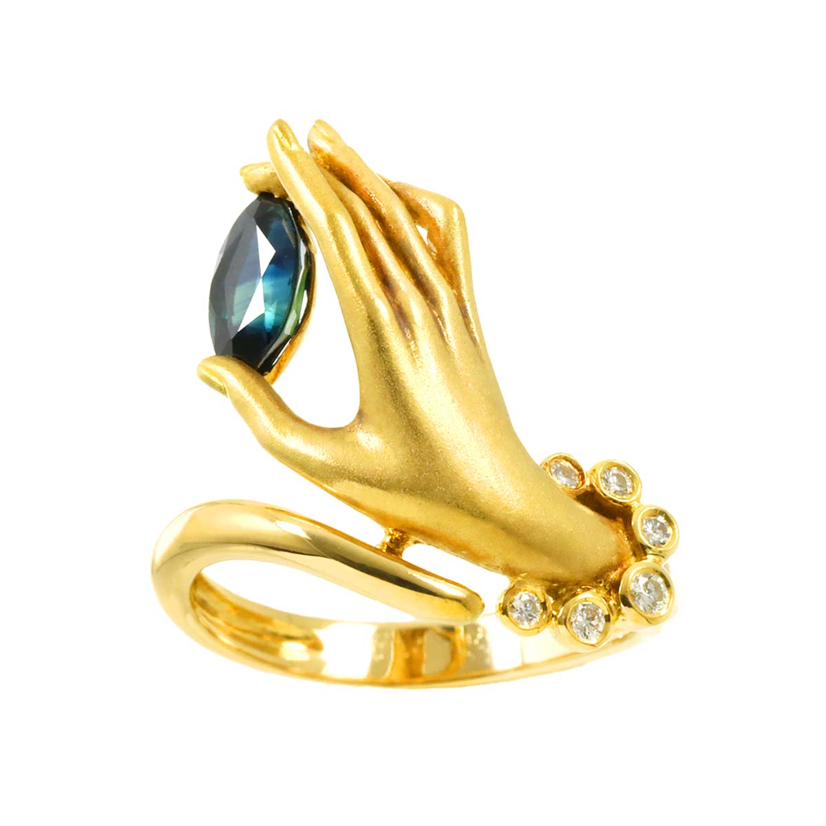 Sapphire Diamond Ring K18 YG 750 Size5.75-6(US)