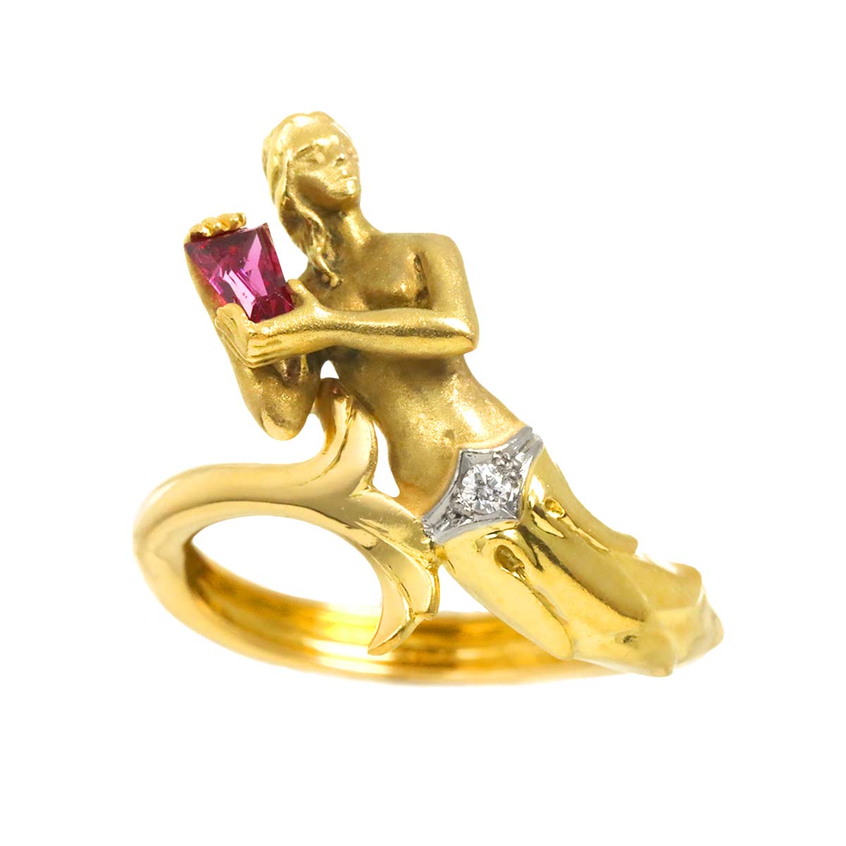 Ruby Diamond Ring 18K YG 750 Size6-6.25(US)