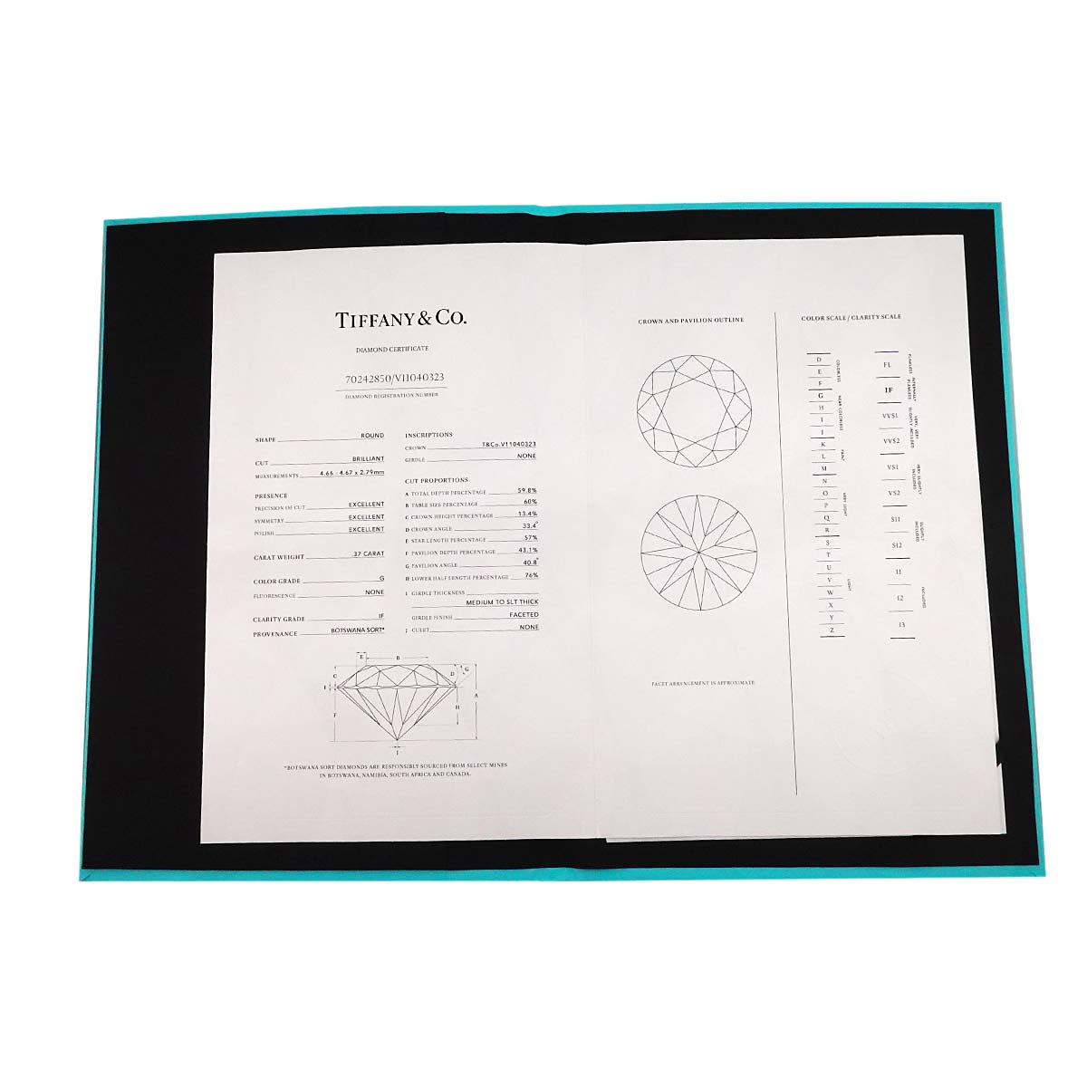 Diamond 0.37ct G/IF/3EX Ring Platinum Size5.25(US)