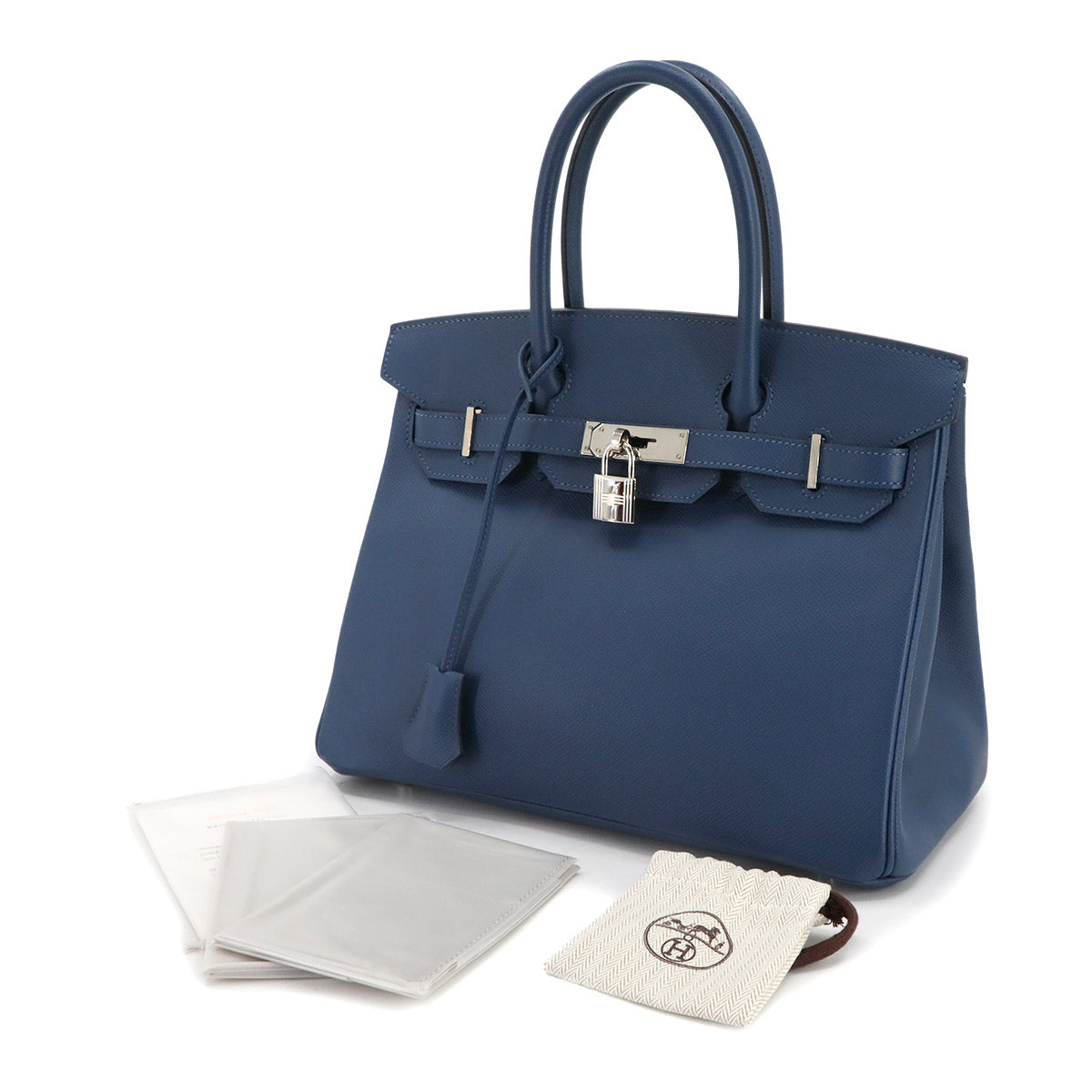 Birkin 30 Veau Epsom Blue Thalassa Hand Bag Purse