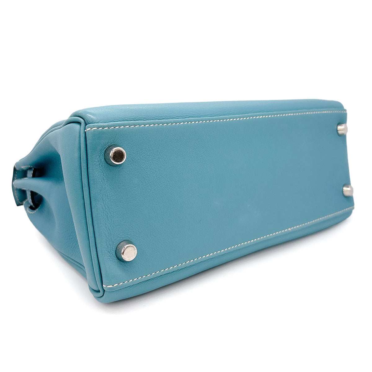 Kelly 25 Veau Gulliver Bleu Jean Hand Shoulder Bag