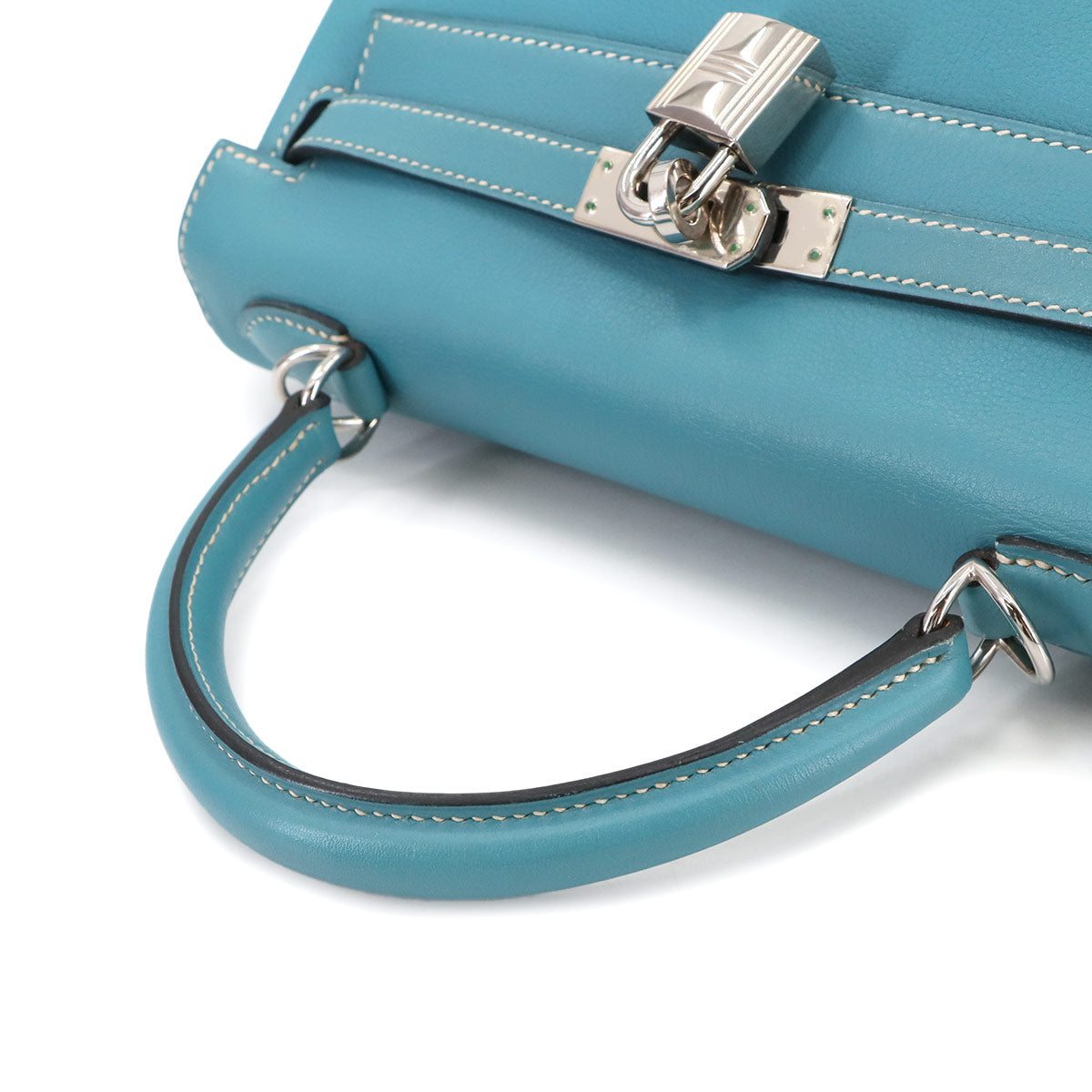 Kelly 25 Veau Gulliver Bleu Jean Hand Shoulder Bag