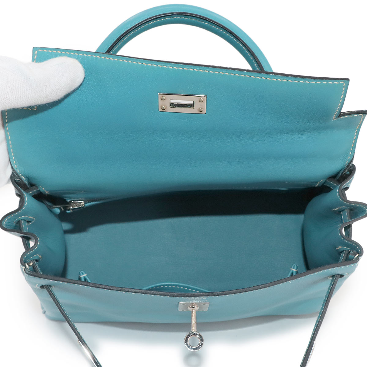 Kelly 25 Veau Gulliver Bleu Jean Hand Shoulder Bag