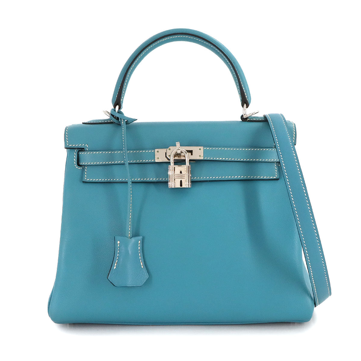 Kelly 25 Veau Gulliver Bleu Jean Hand Shoulder Bag