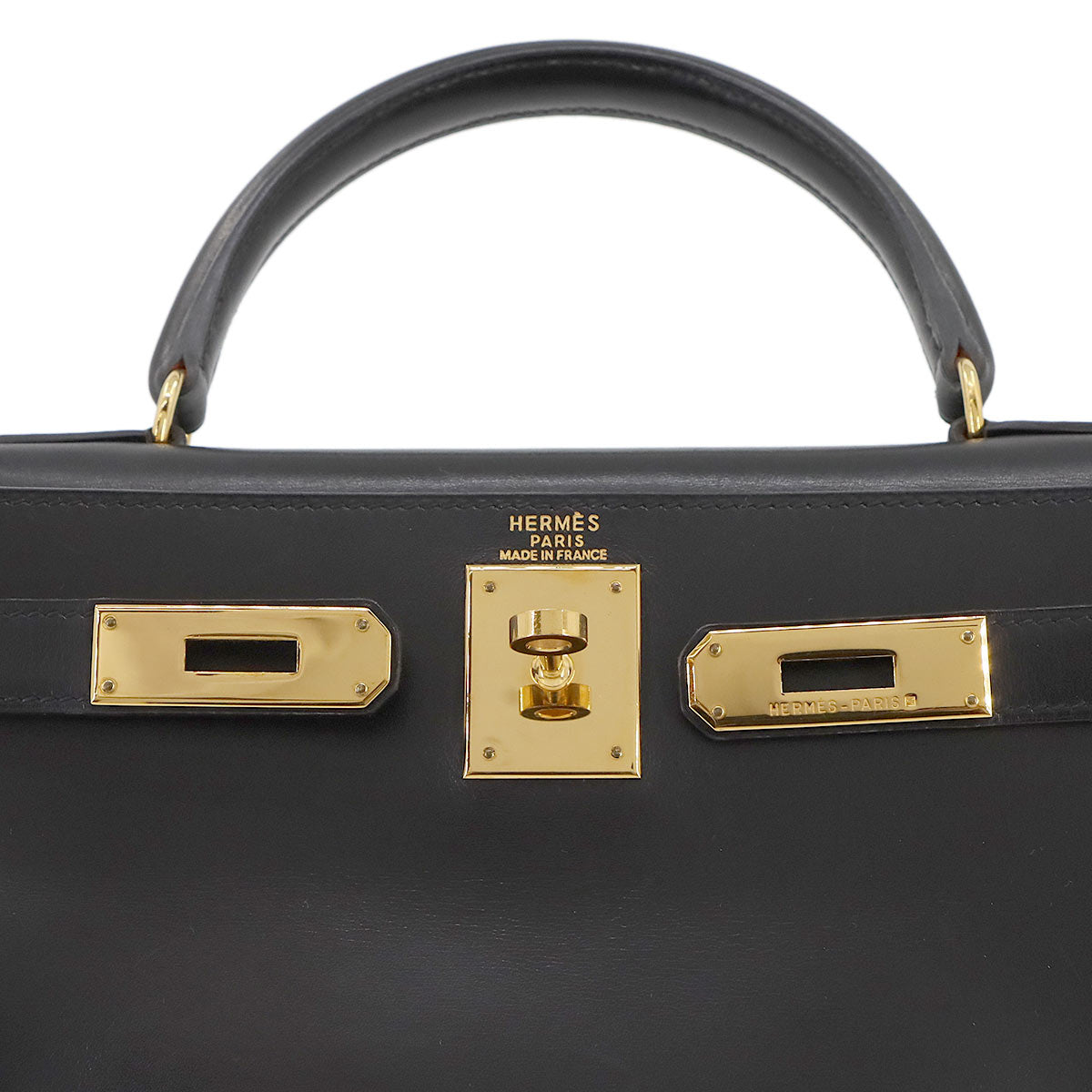 HKelly 28 Box Calf Leather Black 2way Hand Shoulder Bag Purse