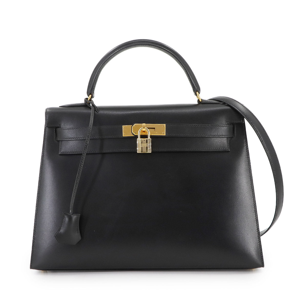 Kelly 32 Box calf Black 2way Hand Shoulder Bag Purse