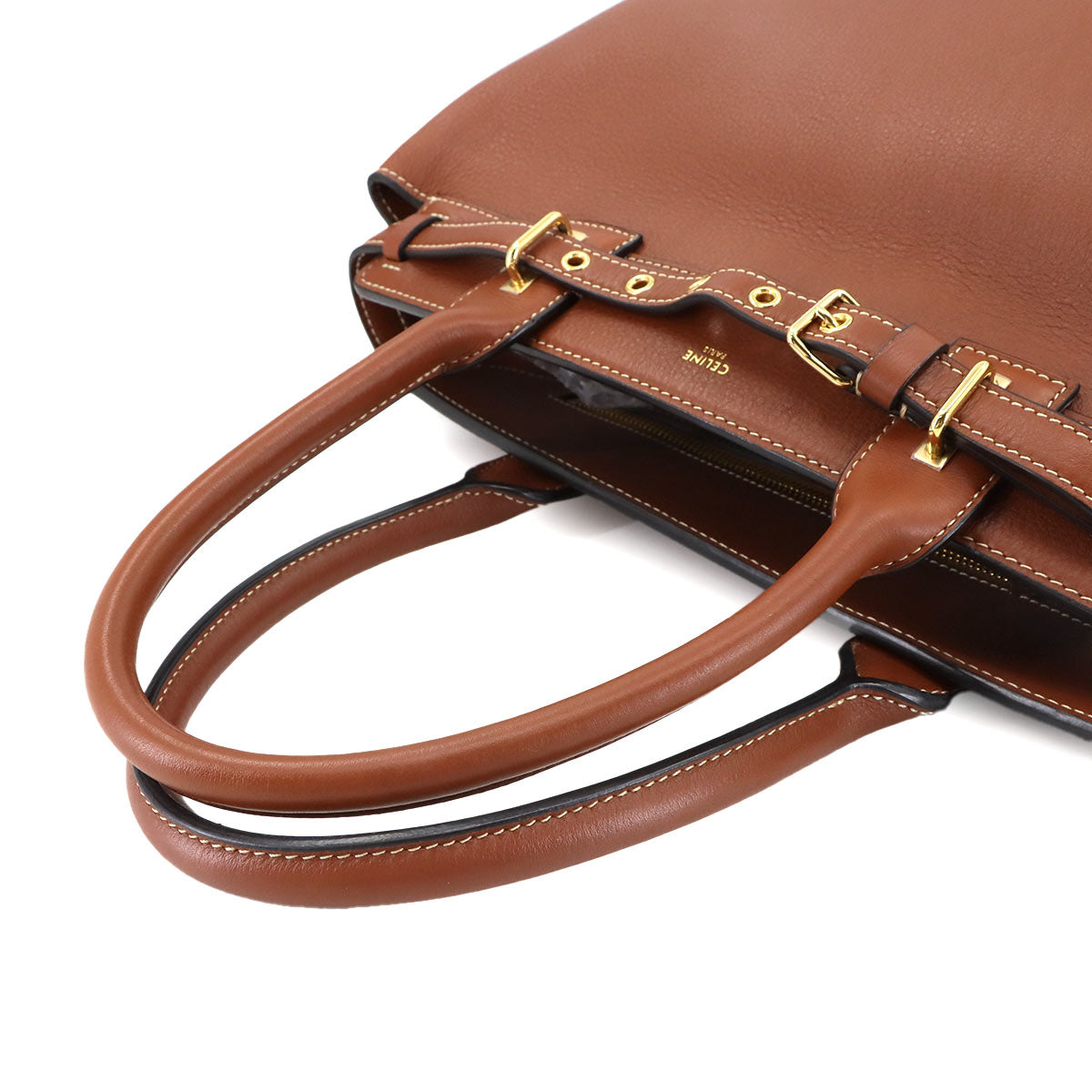 CELINE Conti Tote Bag Leather Tan Brown 199873EZJ Purse