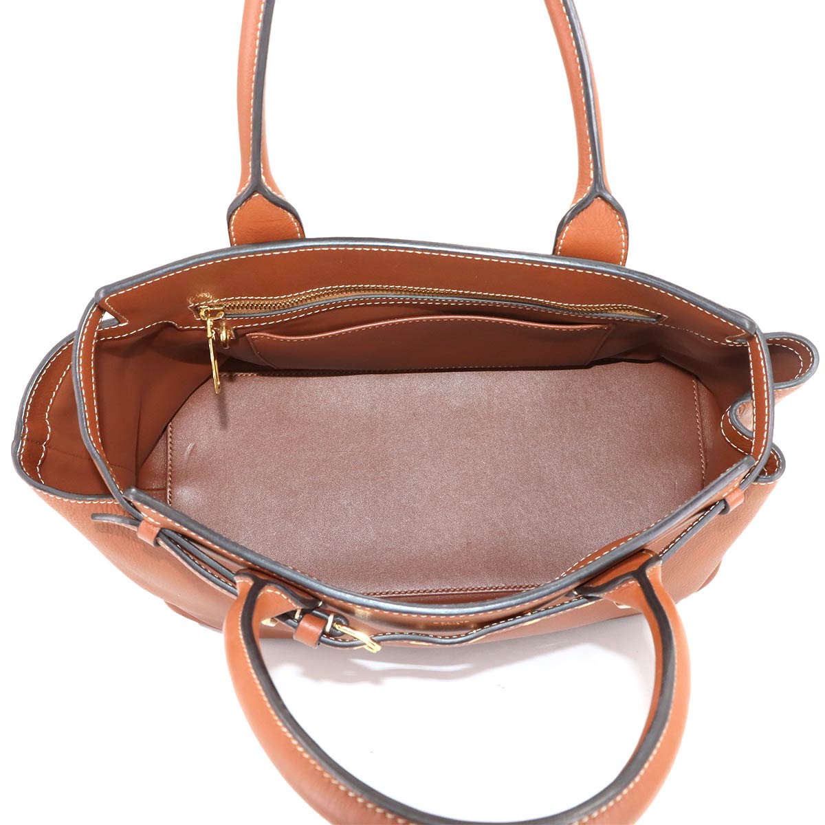 CELINE Conti Tote Bag Leather Tan Brown 199873EZJ Purse