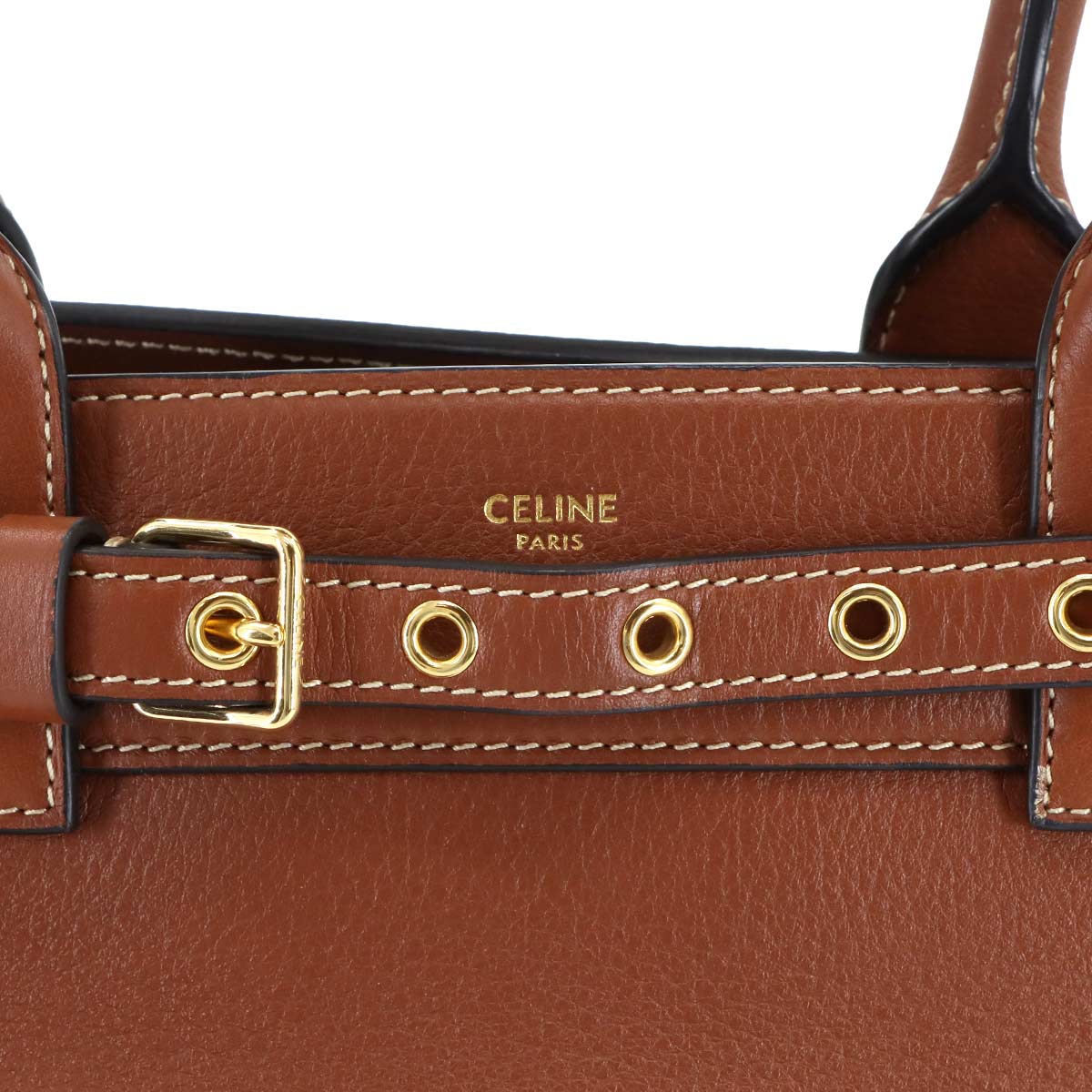 CELINE Conti Tote Bag Leather Tan Brown 199873EZJ Purse