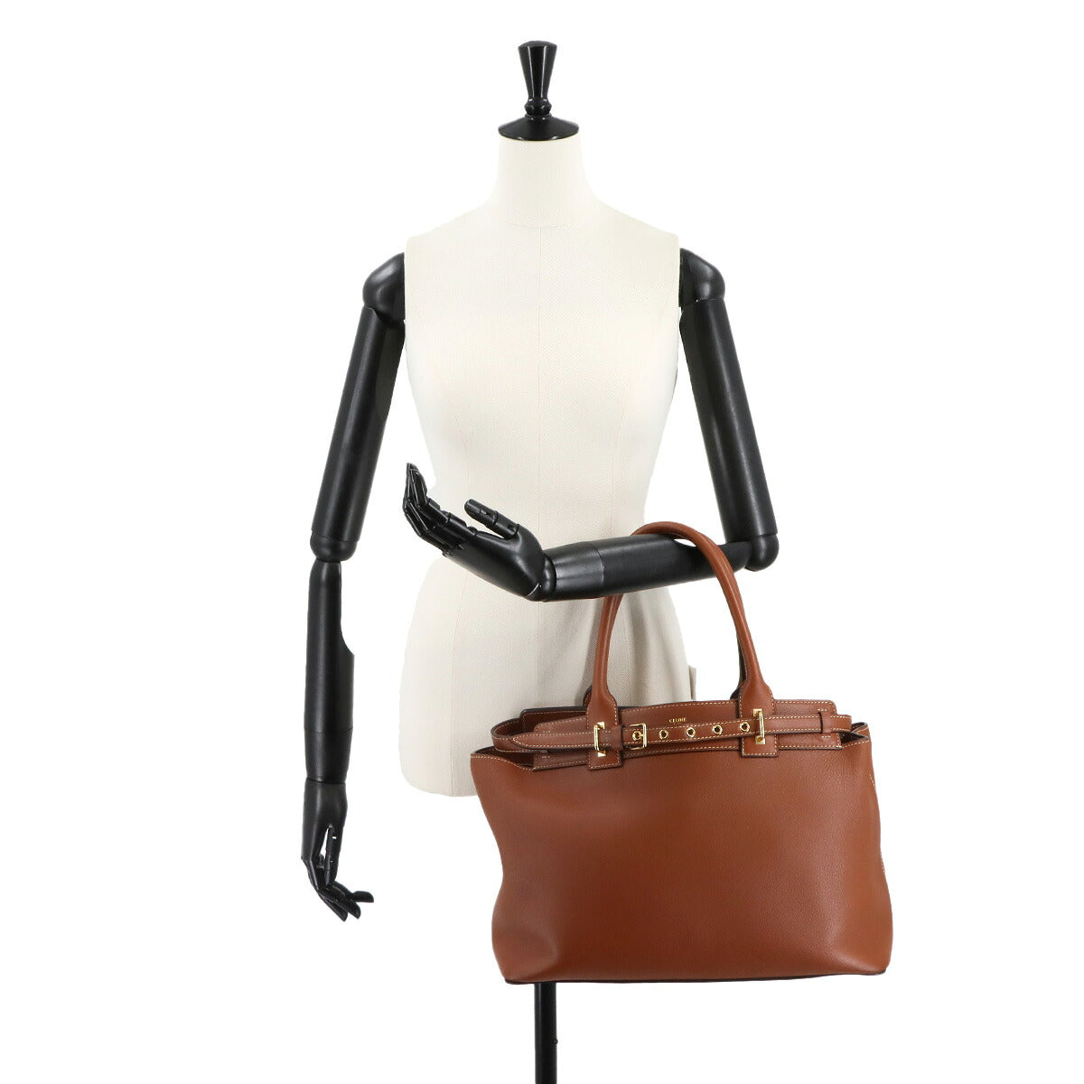 CELINE Conti Tote Bag Leather Tan Brown 199873EZJ Purse