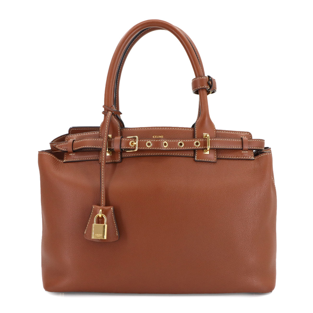 CELINE Conti Tote Bag Leather Tan Brown 199873EZJ Purse