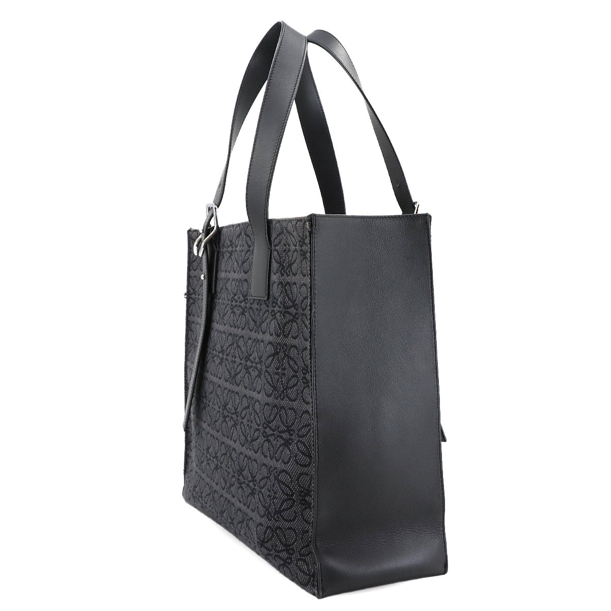 Buckle Horizontal Tote Bag Canvas Leather Black B692L96X03