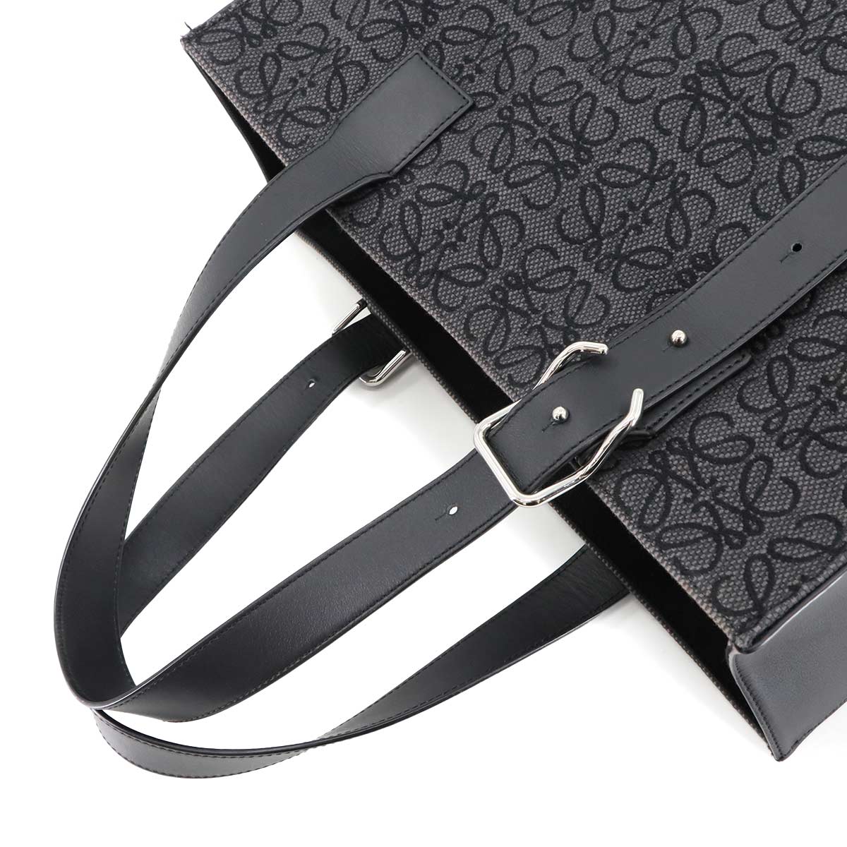 Buckle Horizontal Tote Bag Canvas Leather Black B692L96X03