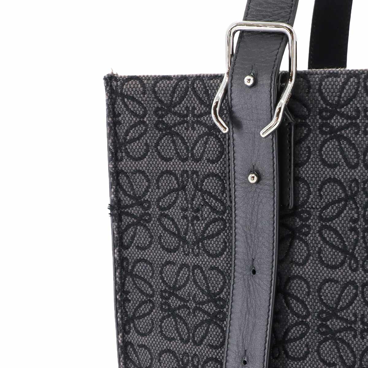 Buckle Horizontal Tote Bag Canvas Leather Black B692L96X03