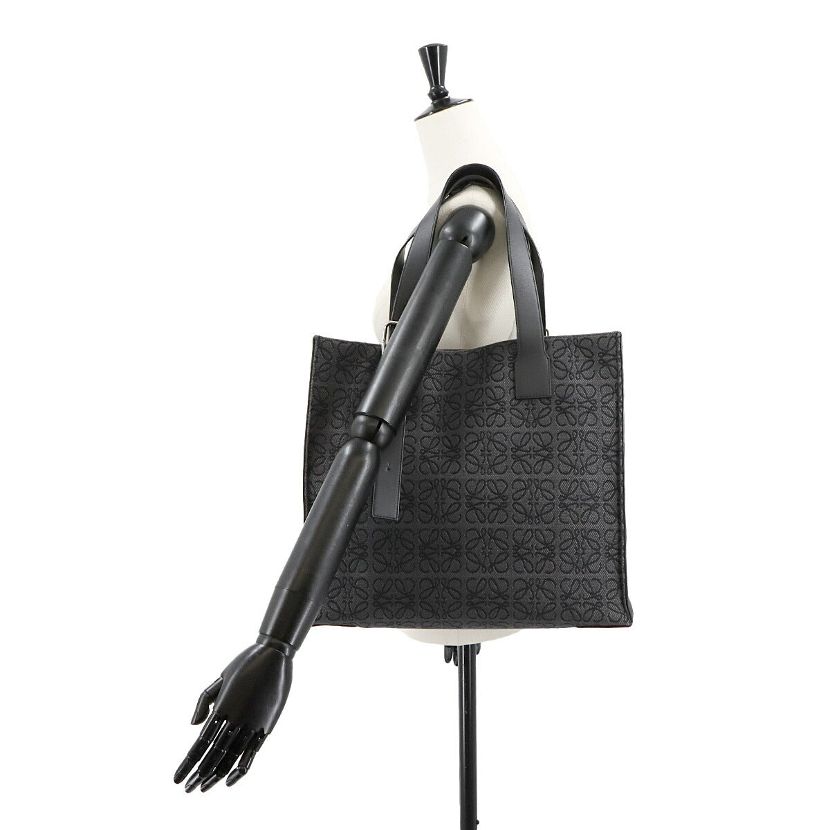 Buckle Horizontal Tote Bag Canvas Leather Black B692L96X03