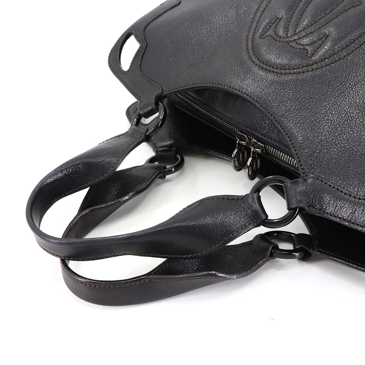 Marcello de Cartier Hand Bag Leather Black Purse