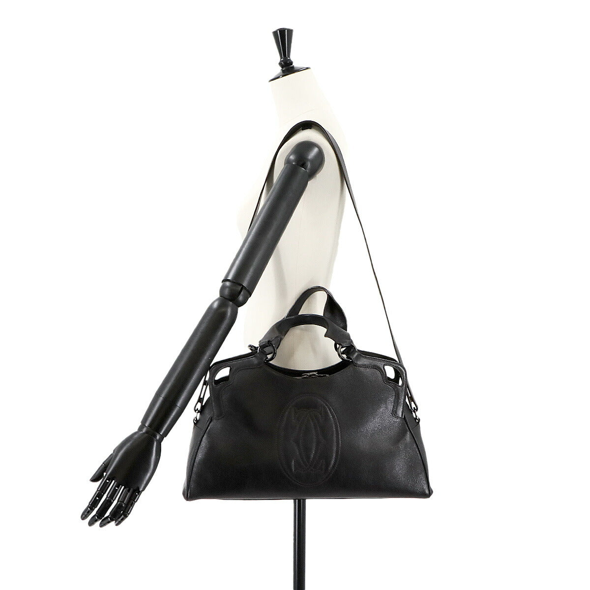 Marcello de Cartier Hand Bag Leather Black Purse