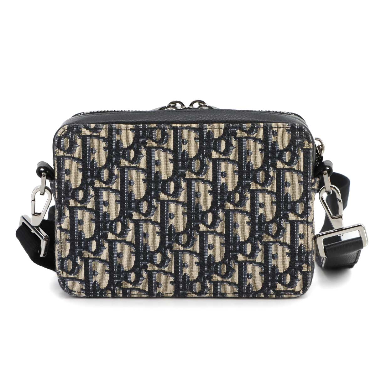 Zipped Pouch Shoulder Bag Canvas Leather Navy Purse