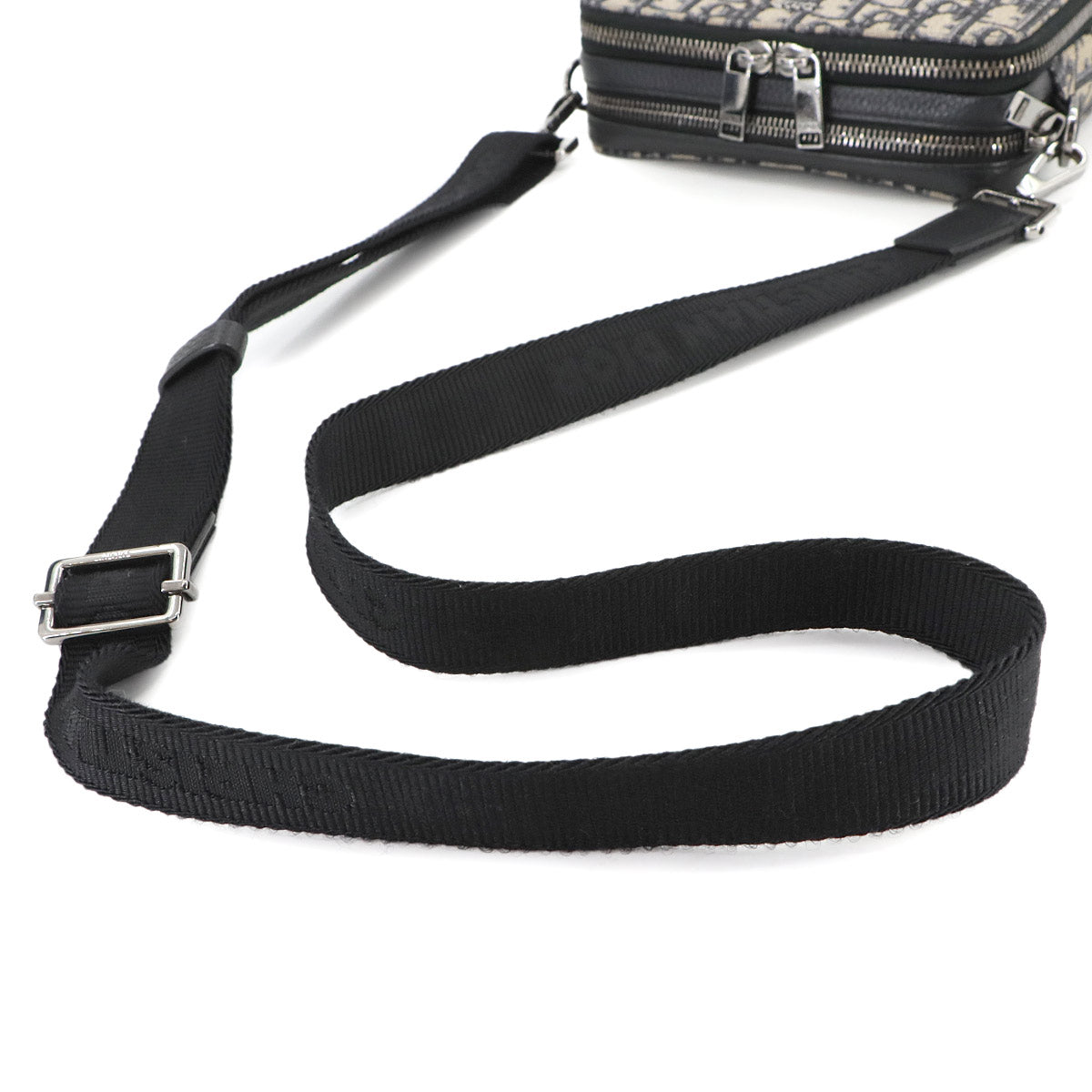 Zipped Pouch Shoulder Bag Canvas Leather Navy Purse