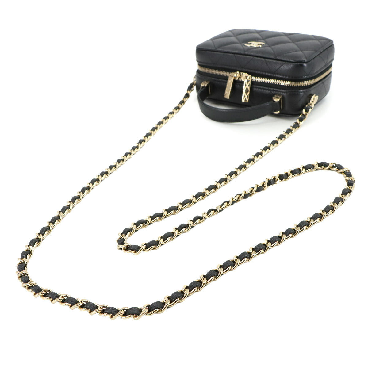 Matelasse Mini Vanity Hand Shoulder Bag Leather Black AP2634