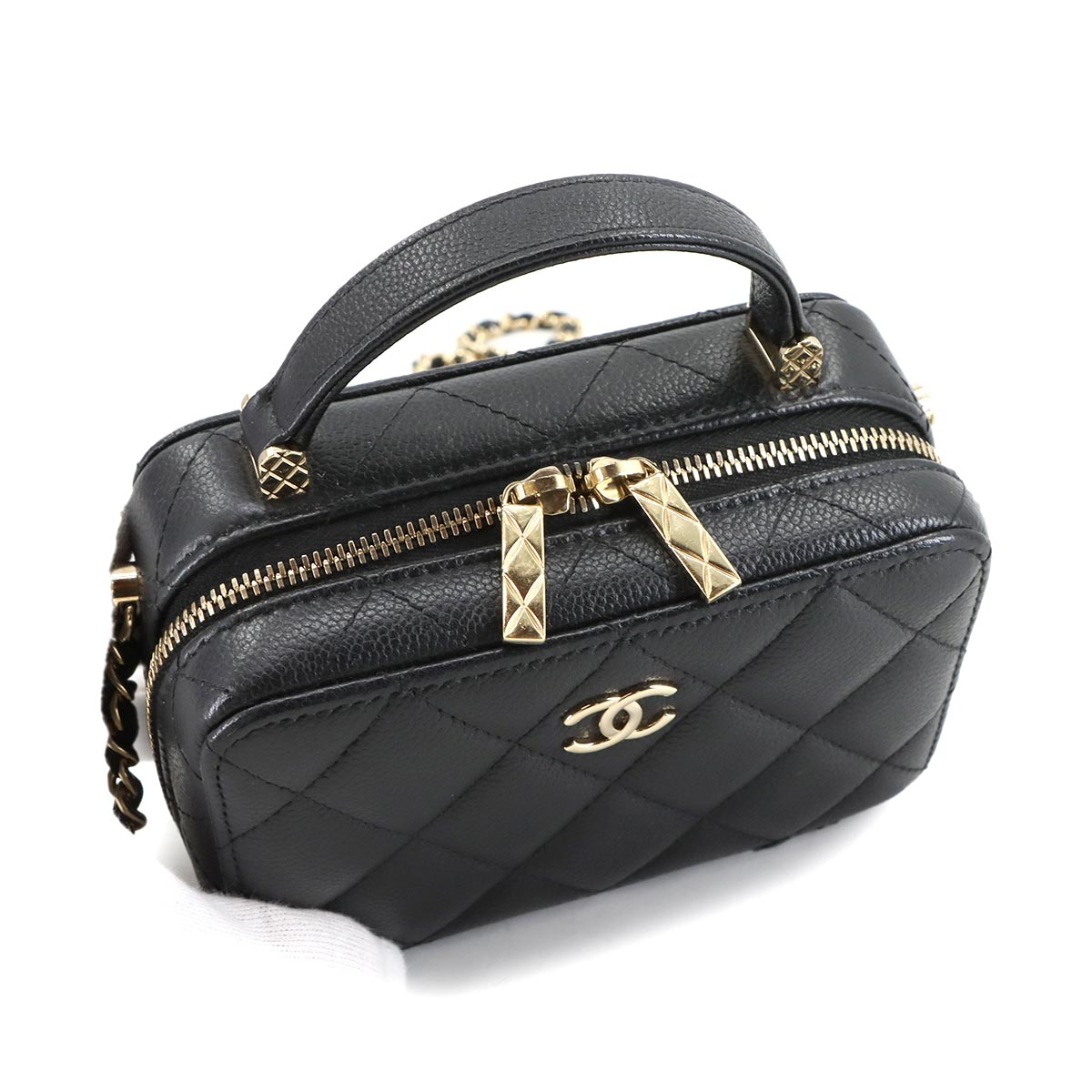 Matelasse Mini Vanity Hand Shoulder Bag Leather Black AP2634