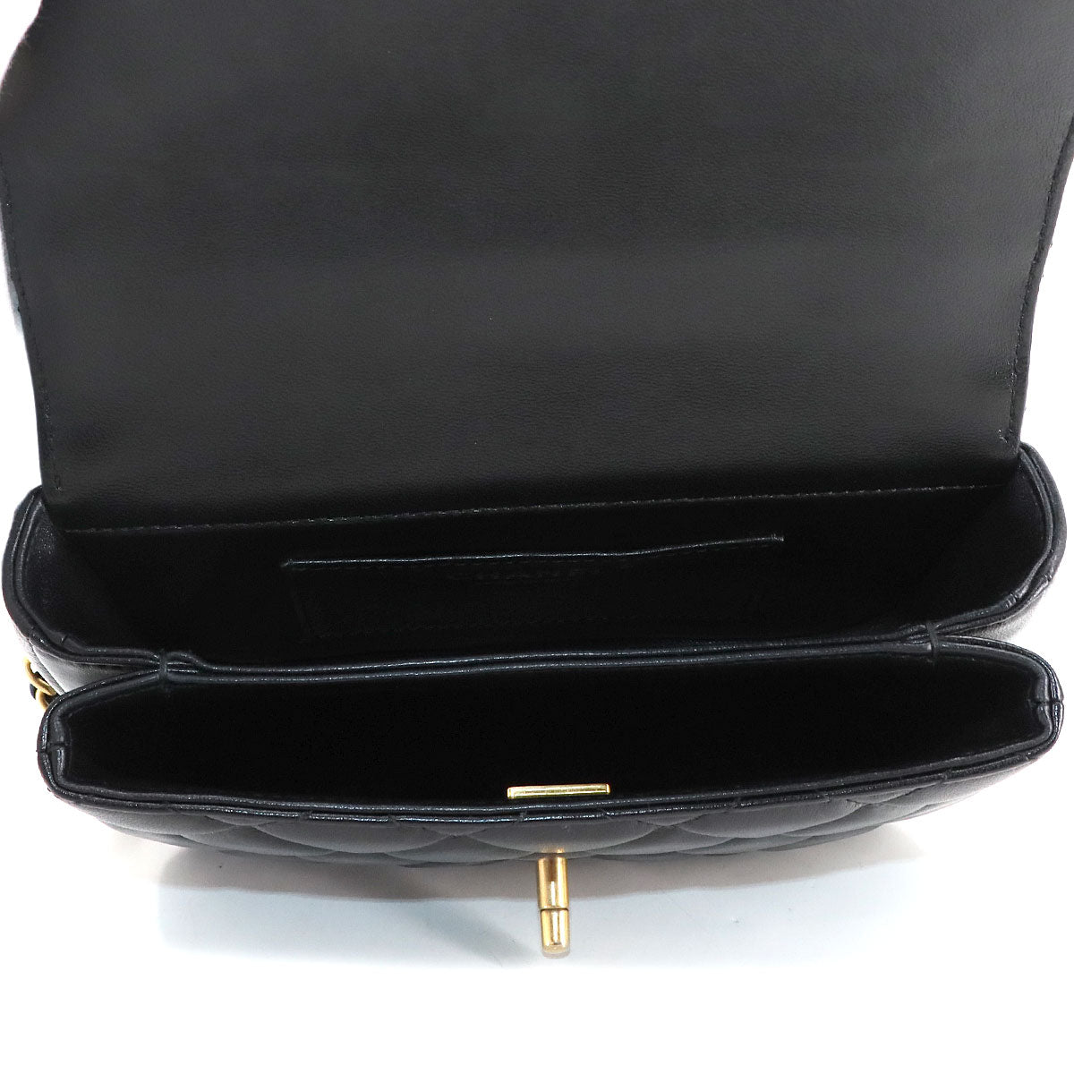 Matelasse Top Handle Hand Chain Shoulder Bag Leather Black