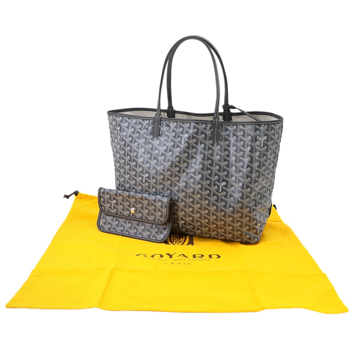 GOYARD Saint Louis PM Tote Bag PVC Leather Gray Herringbone Unisex