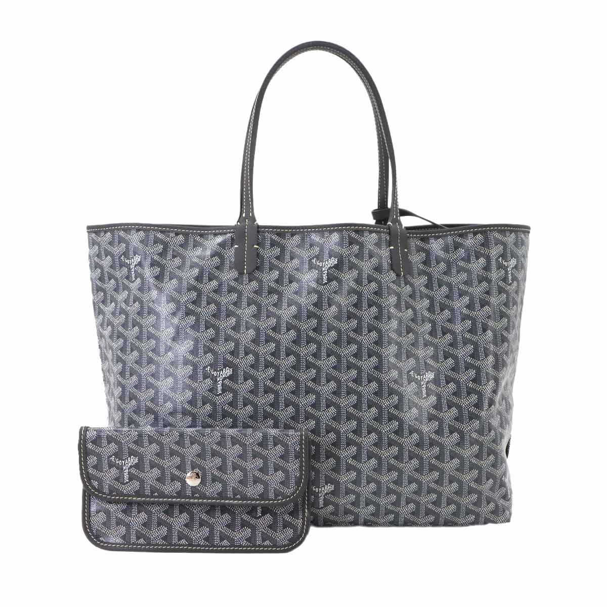 GOYARD Saint Louis PM Tote Bag PVC Leather Gray Herringbone Unisex
