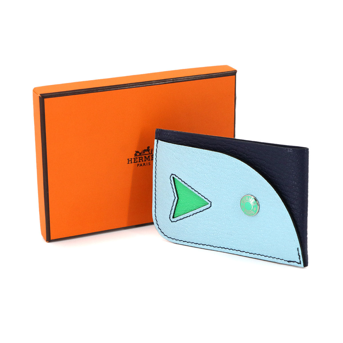 Poisson Card Case Chevre Myzore Bleu Navy Bleu Zephyr