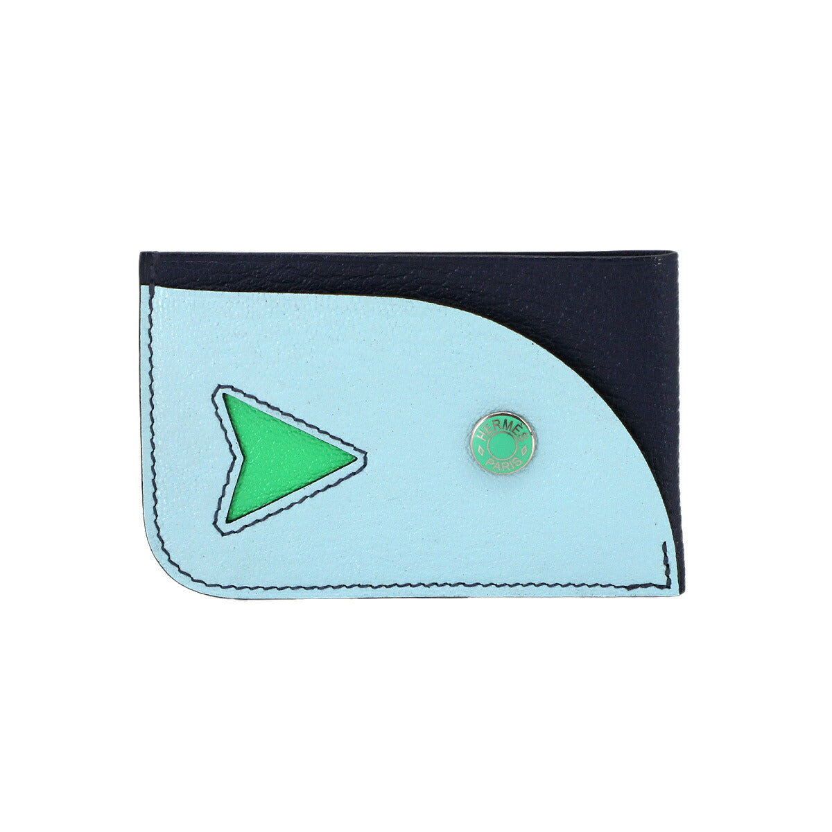 Poisson Card Case Chevre Myzore Bleu Navy Bleu Zephyr