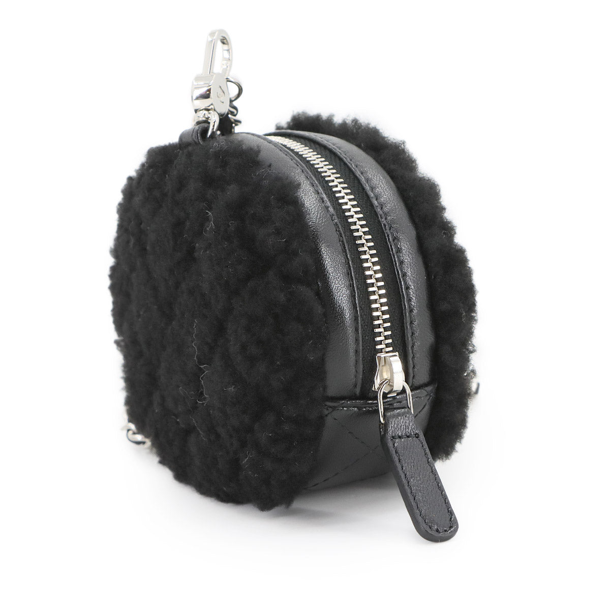 Coco Neige Matelasse Chain Pouch Shearling Leather Black