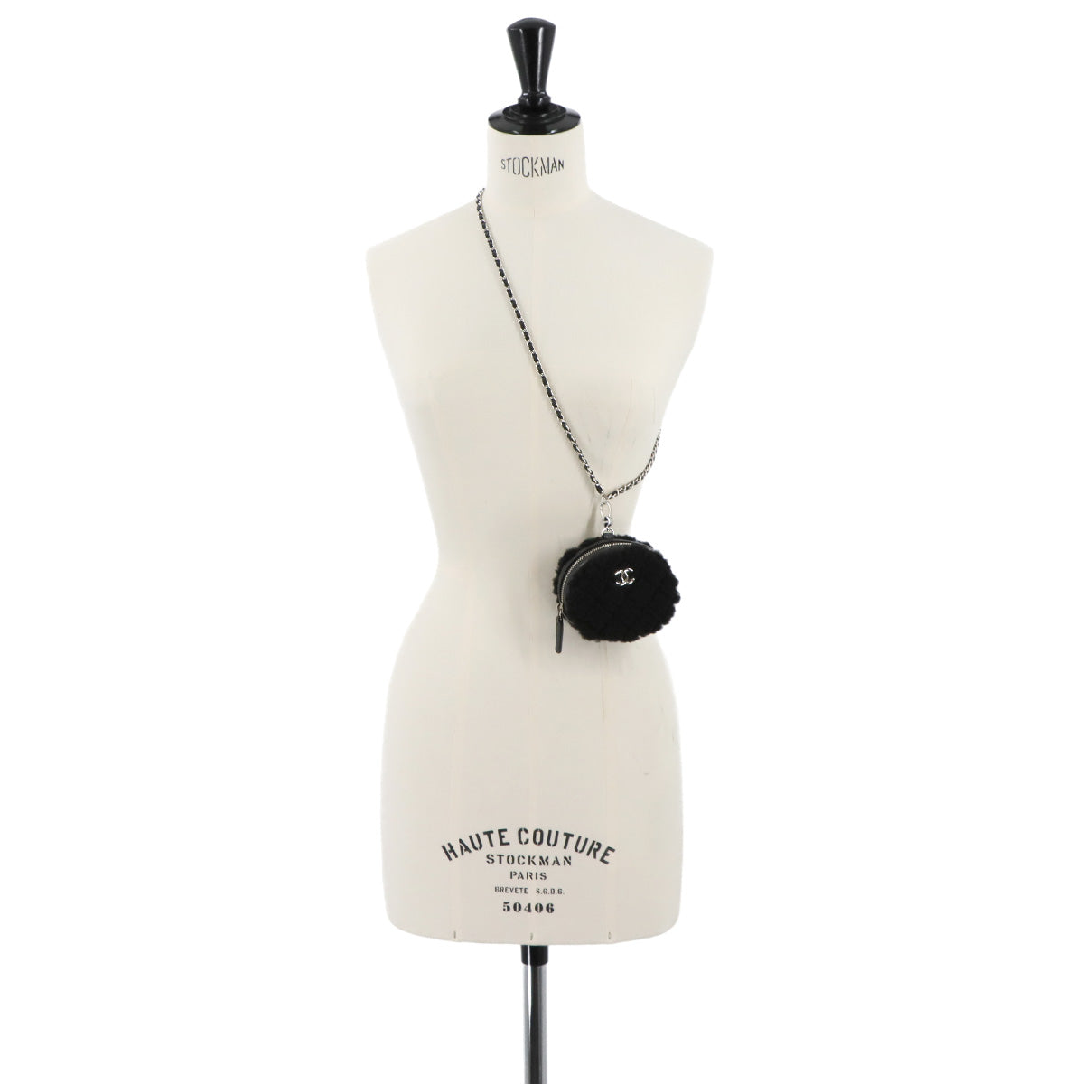 Coco Neige Matelasse Chain Pouch Shearling Leather Black