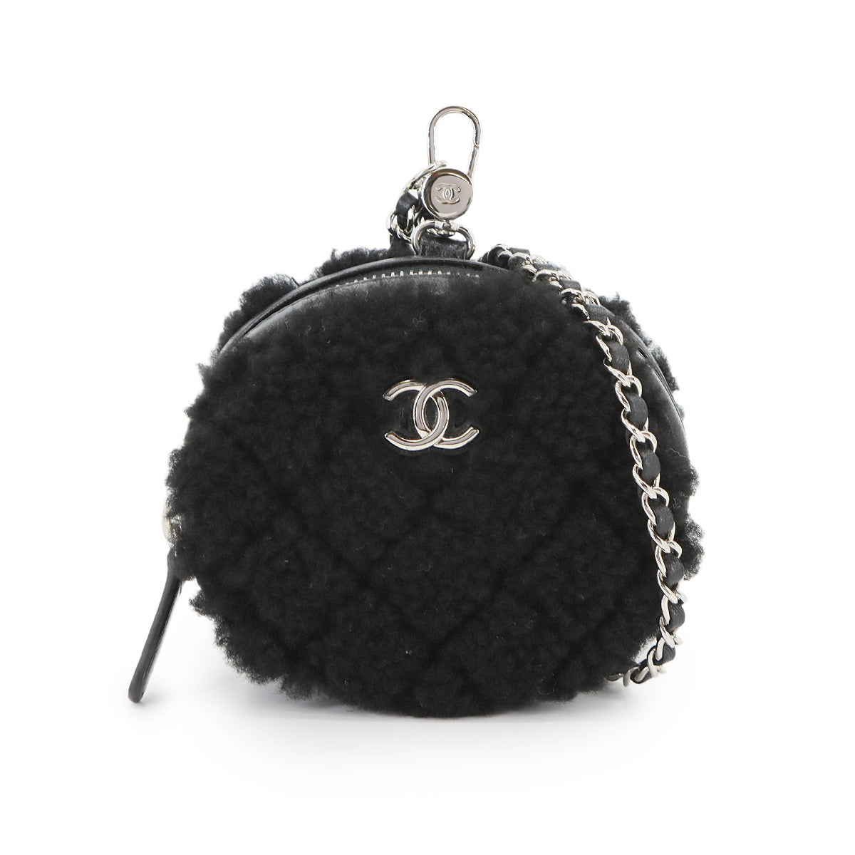 Coco Neige Matelasse Chain Pouch Shearling Leather Black