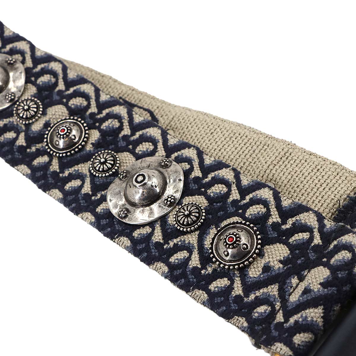 Oblique Shoulder Strap Canvas Leather Navy Accessory