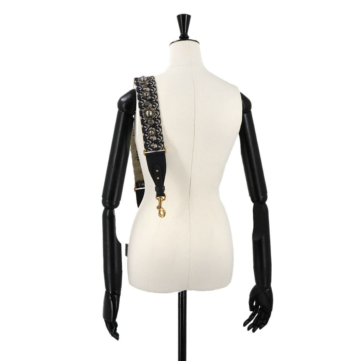 Oblique Shoulder Strap Canvas Leather Navy Accessory