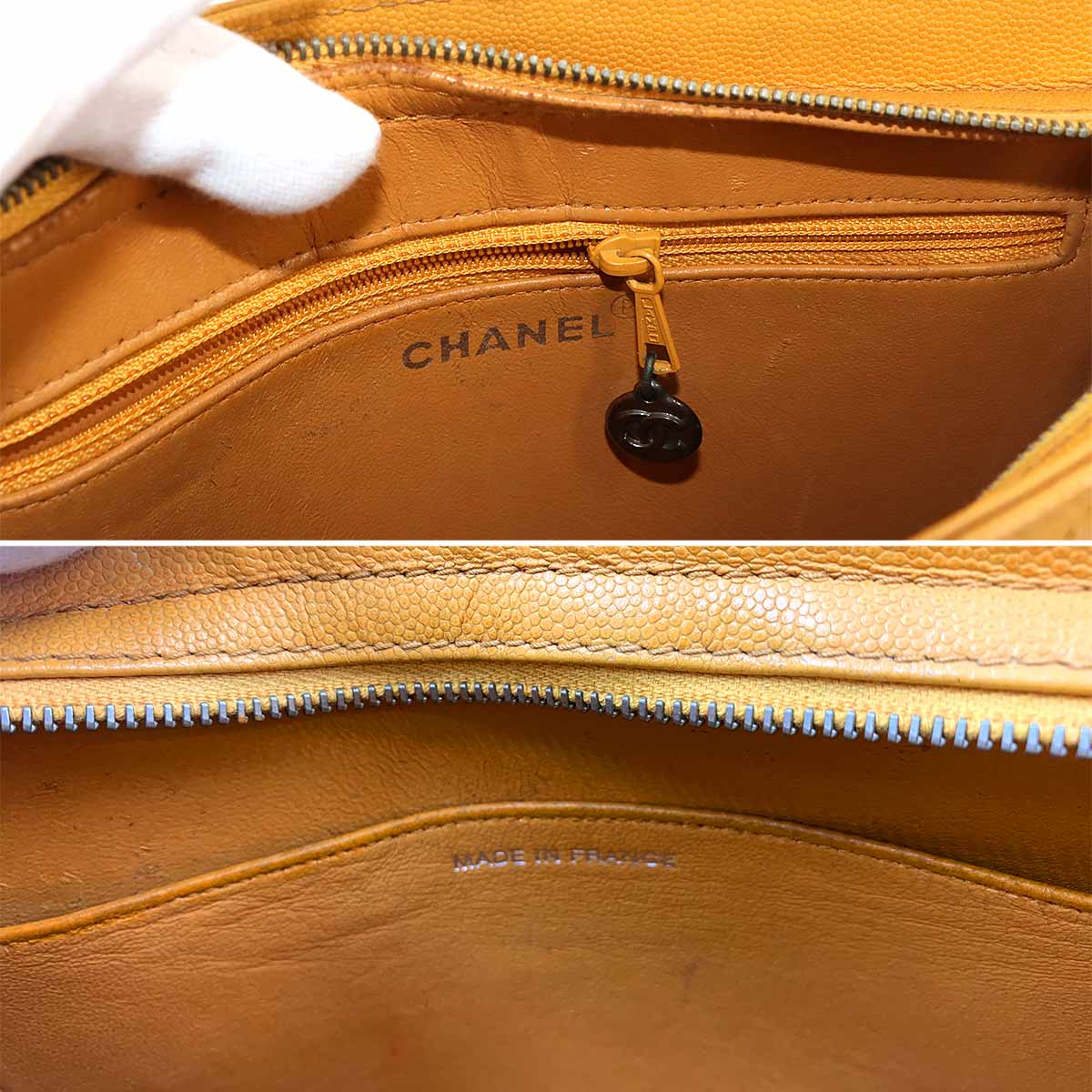 Matelasse Chain Hand Bag Leather Yellow Vintage Purse