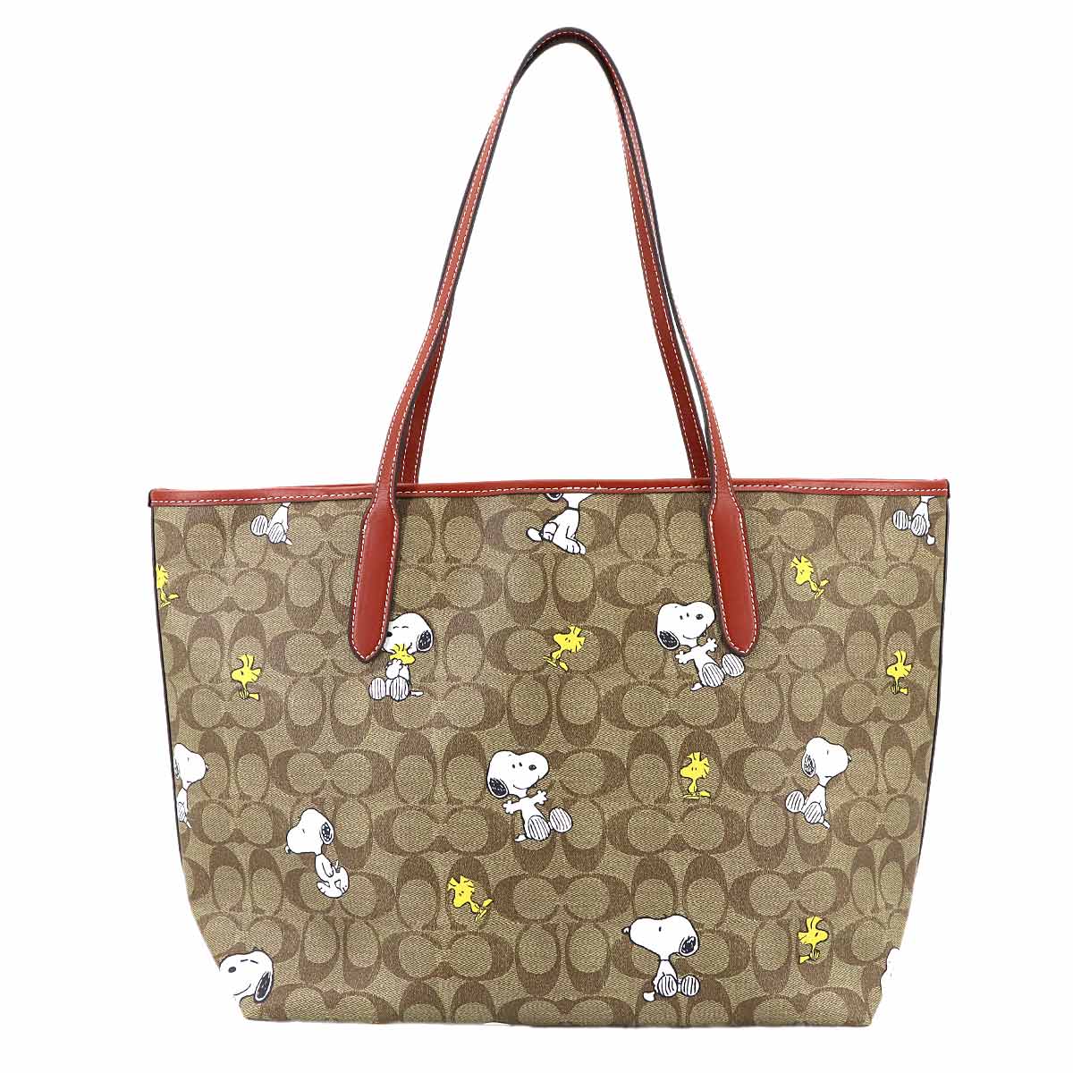 Peanuts City Tote Bag PVC Leather Snoopy Beige Multicolor Purse