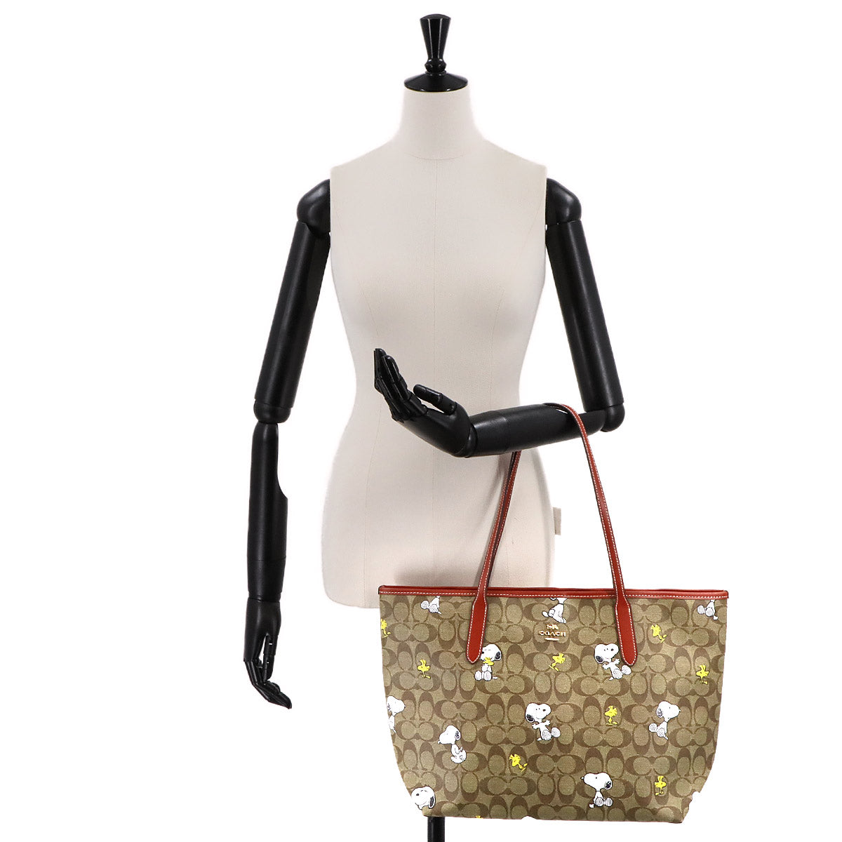 Peanuts City Tote Bag PVC Leather Snoopy Beige Multicolor Purse