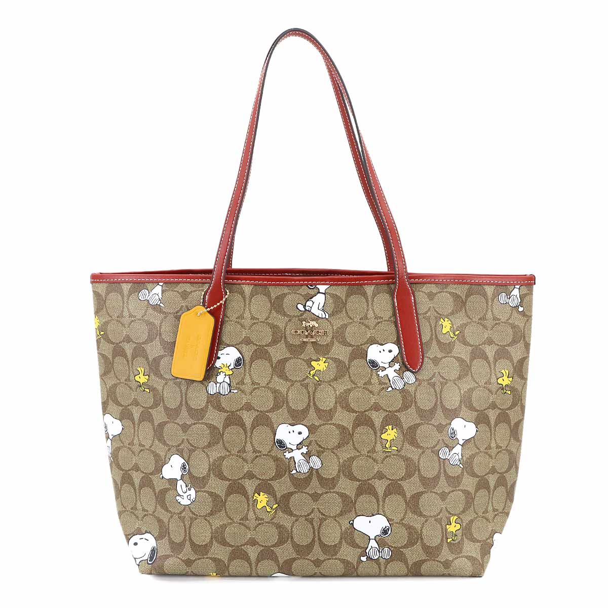 Peanuts City Tote Bag PVC Leather Snoopy Beige Multicolor Purse