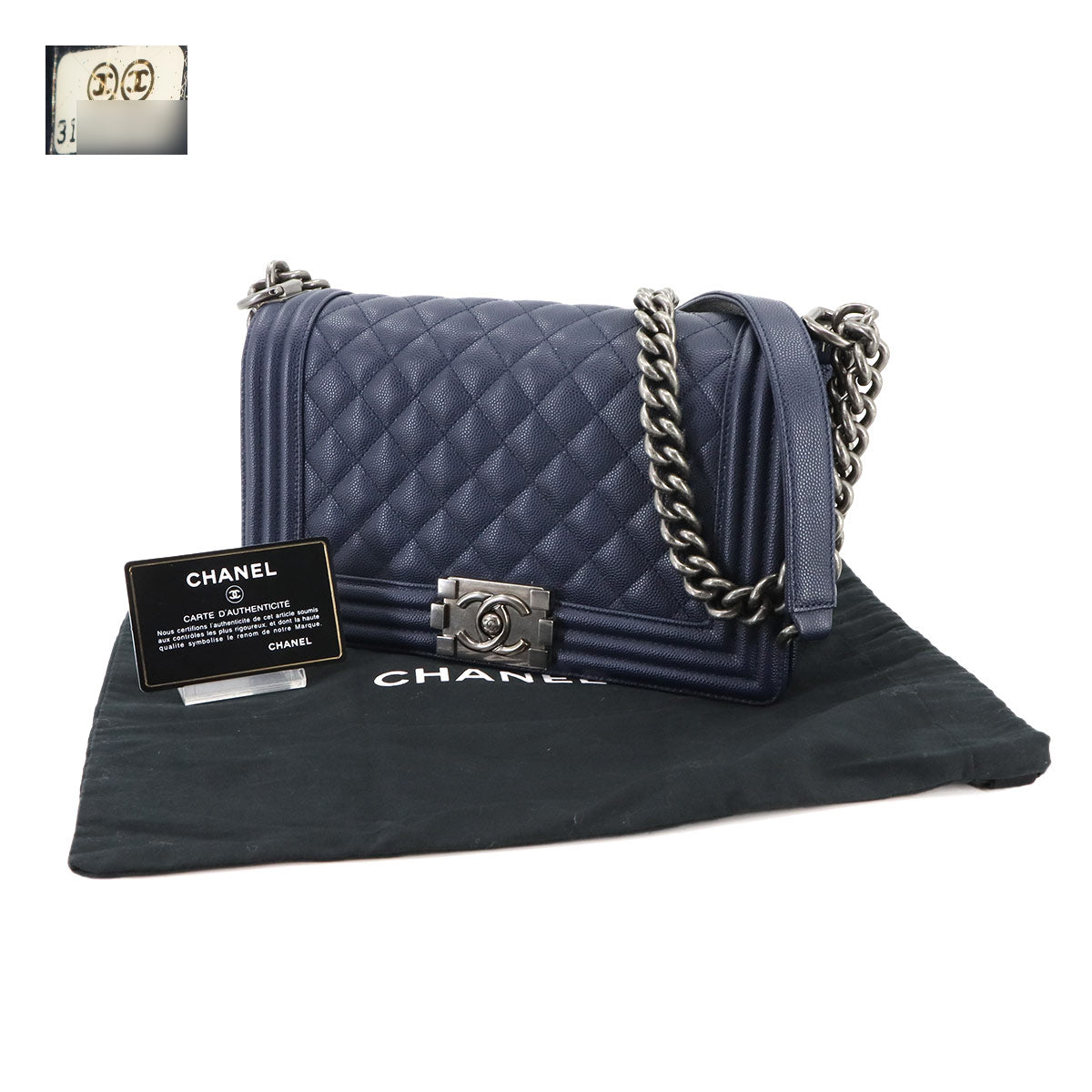 BOY CHANEL Chain Shoulder Bag Leather Navy A67086 Purse