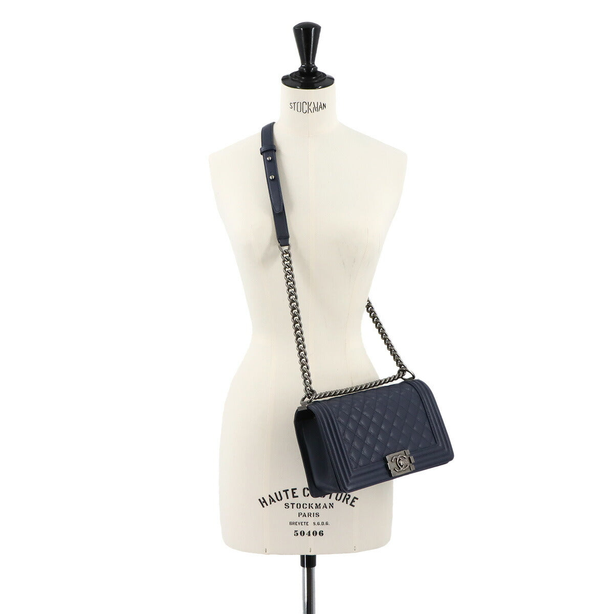 BOY CHANEL Chain Shoulder Bag Leather Navy A67086 Purse