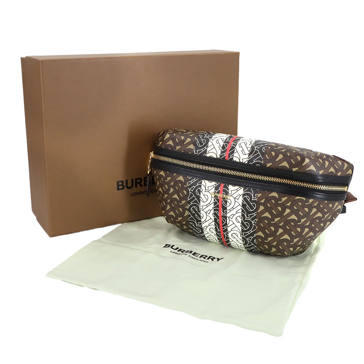 TB Monogram Stripe CrossBody Bag PVC Leather Brown Black