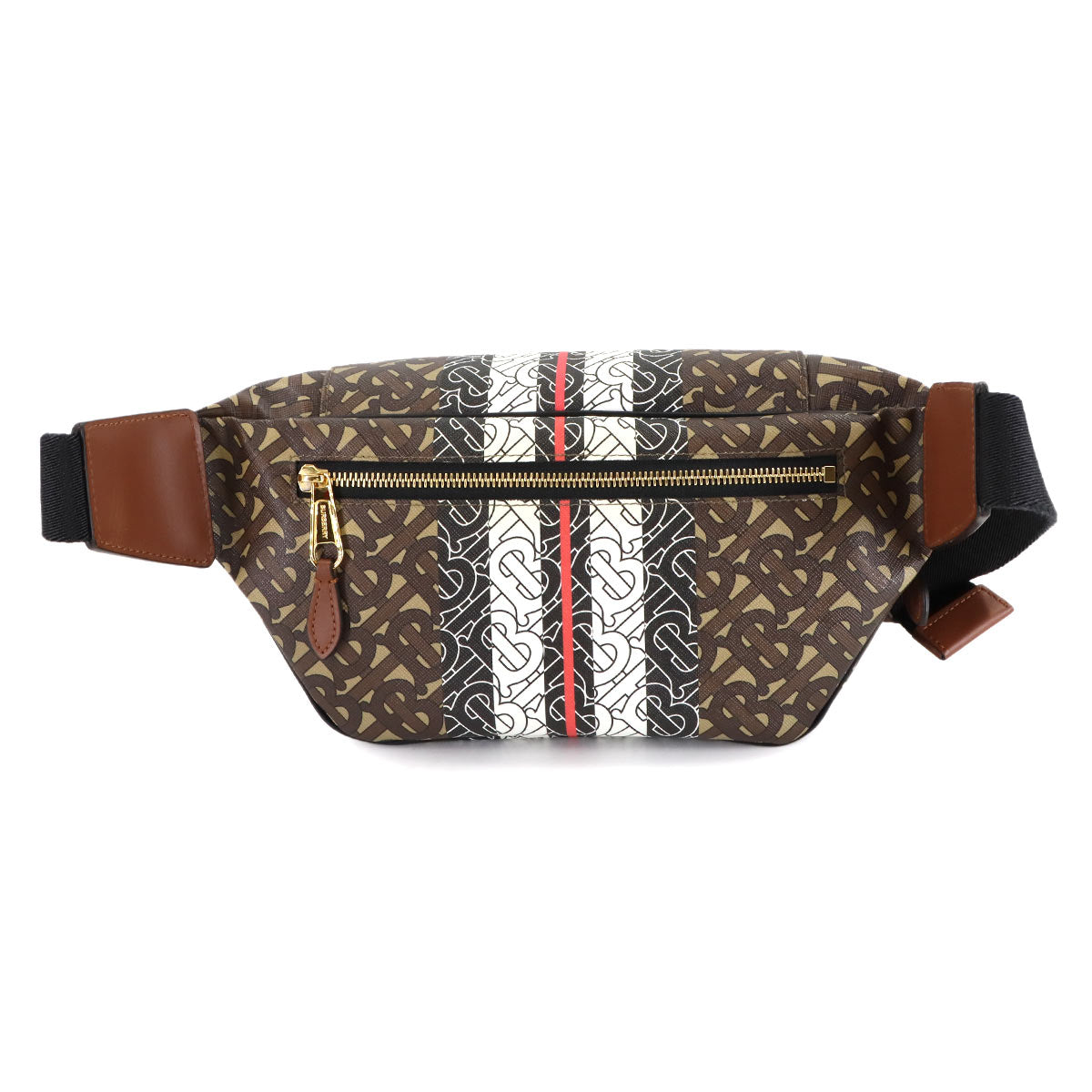 TB Monogram Stripe CrossBody Bag PVC Leather Brown Black