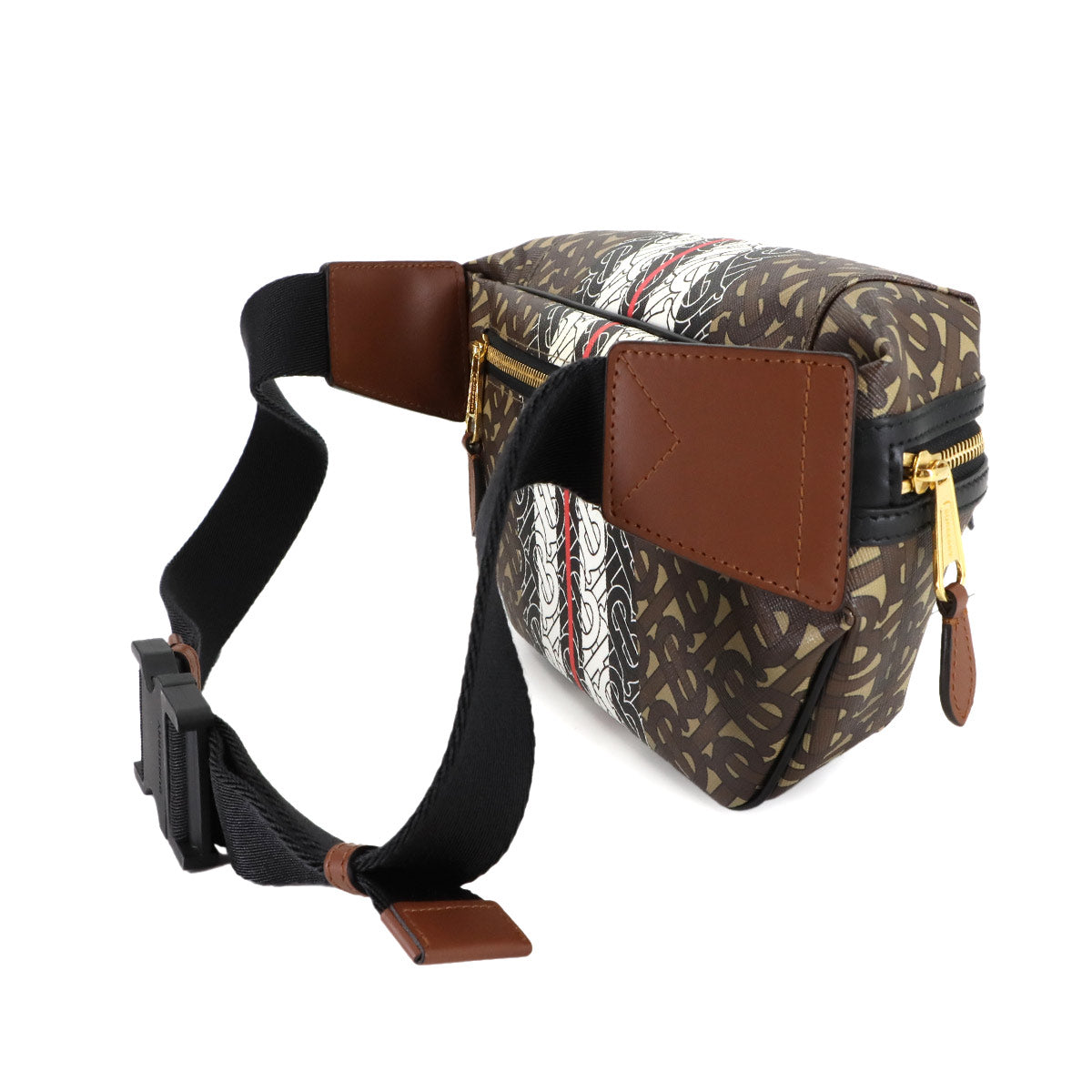 TB Monogram Stripe CrossBody Bag PVC Leather Brown Black