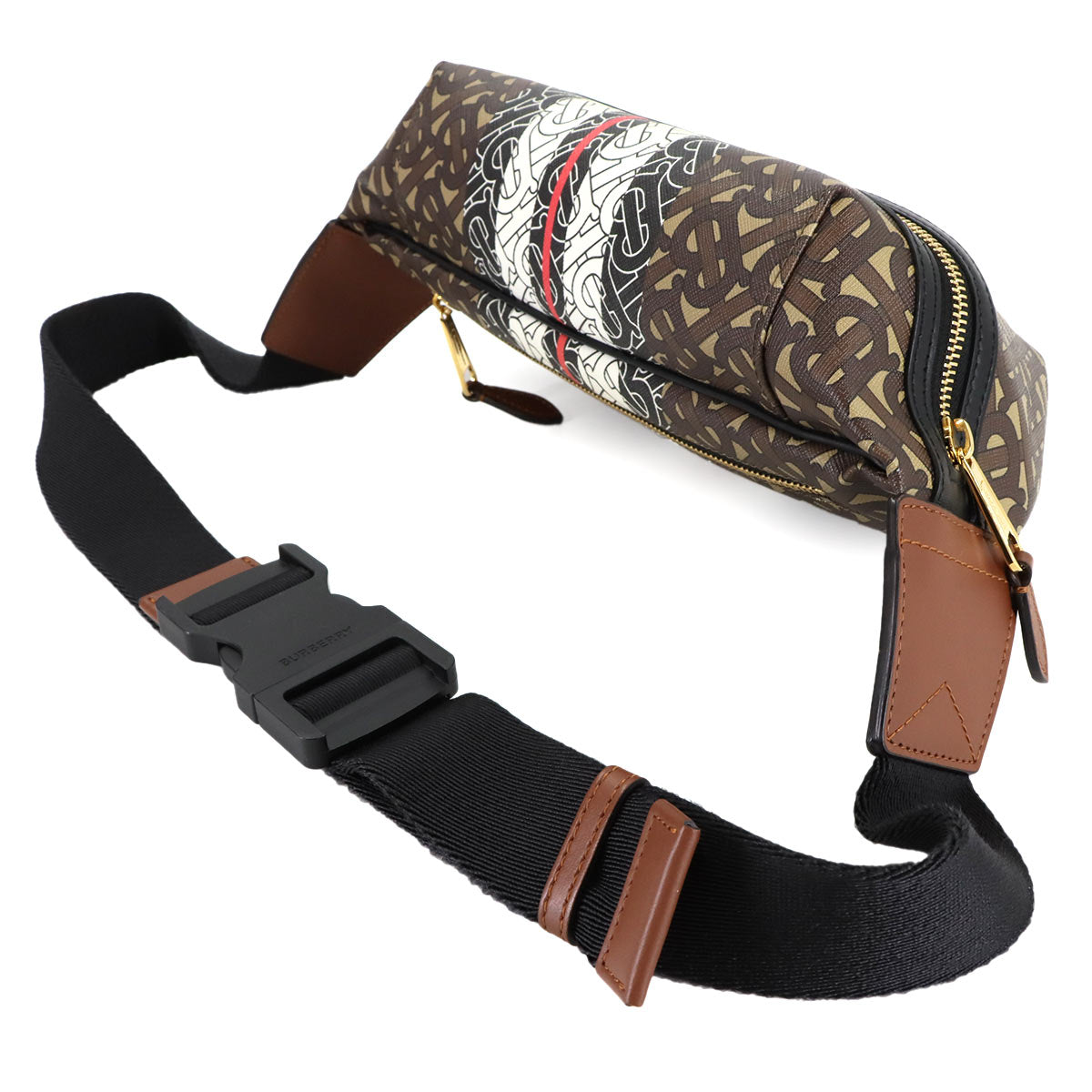 TB Monogram Stripe CrossBody Bag PVC Leather Brown Black