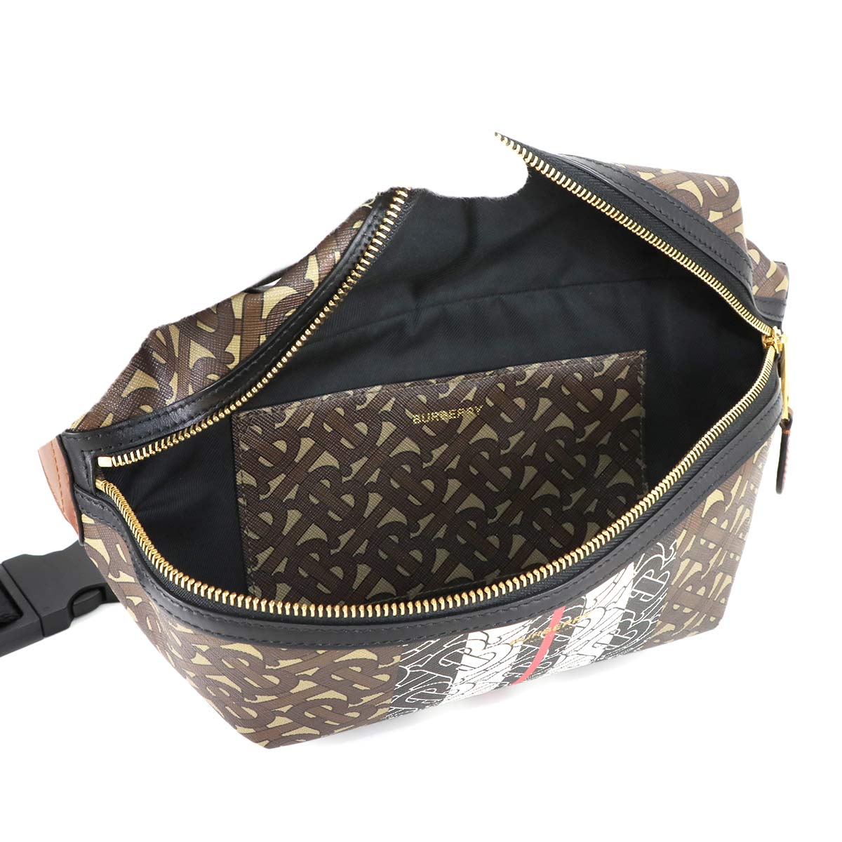 TB Monogram Stripe CrossBody Bag PVC Leather Brown Black