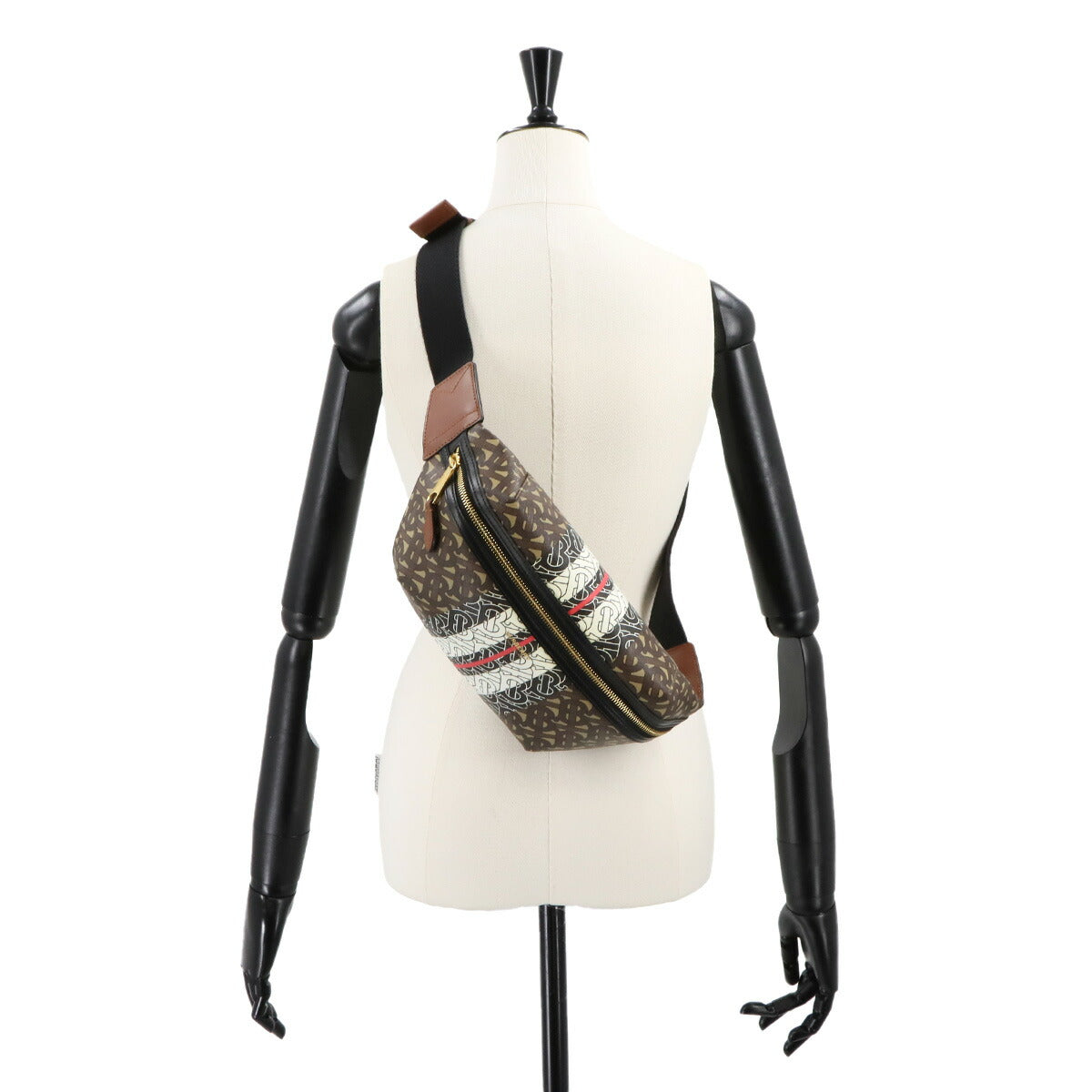 TB Monogram Stripe CrossBody Bag PVC Leather Brown Black