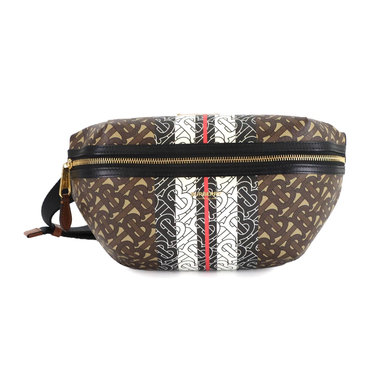 TB Monogram Stripe CrossBody Bag PVC Leather Brown Black