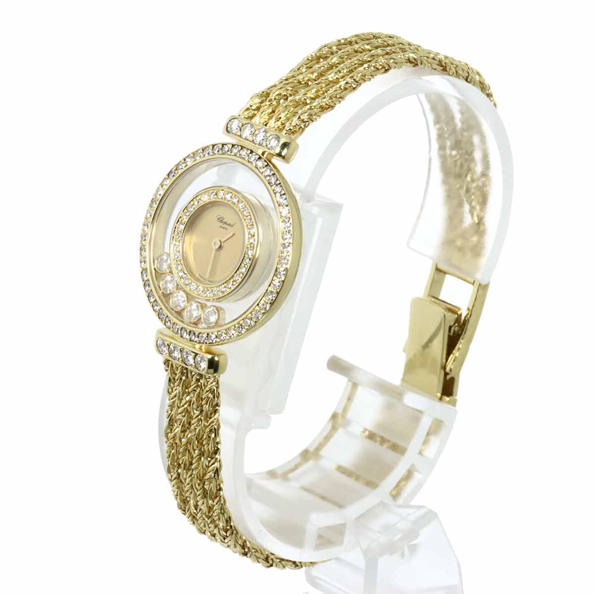 Happy Diamond 750 YG Quartz 5P Diamond Gold Dial Ladies Watch